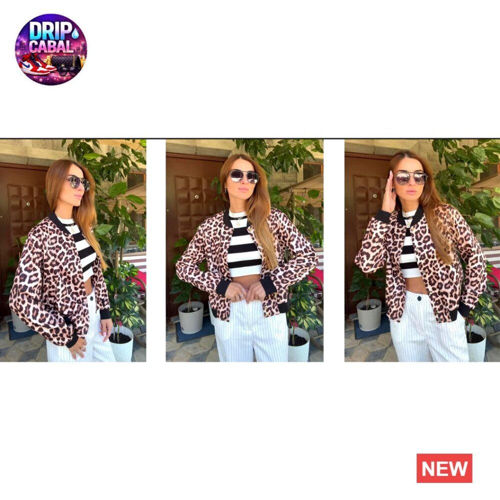 Leopard Bomber Jacket Lightweight Varsity Button Down Short Casual Spring - Picture 7 of 7